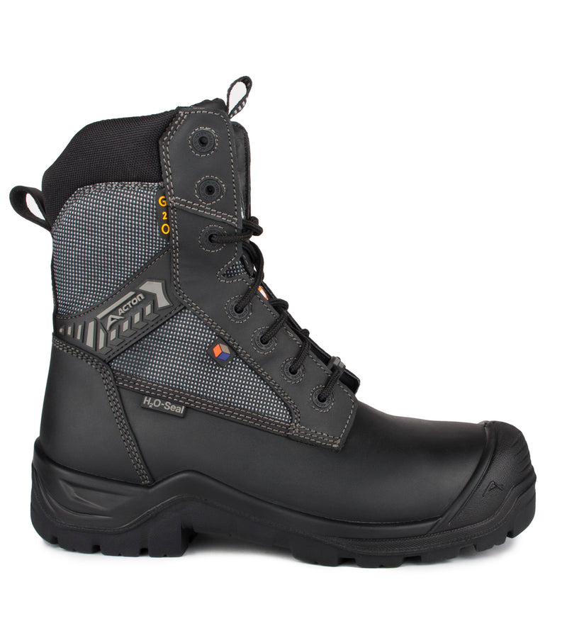 G2O, Black | 8" Leather & Nylon Work Boots | Slip Resisting Outsole