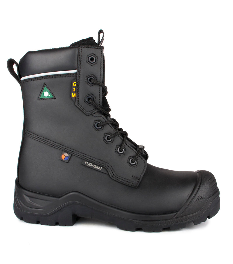 G2M, Black | 8" Leather Work Boots | 4Grip Slip Resisting Outsole 