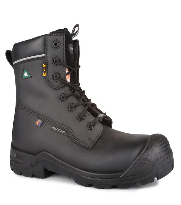 G2M, Black | 8" Leather Work Boots | 4Grip Slip Resisting Outsole 