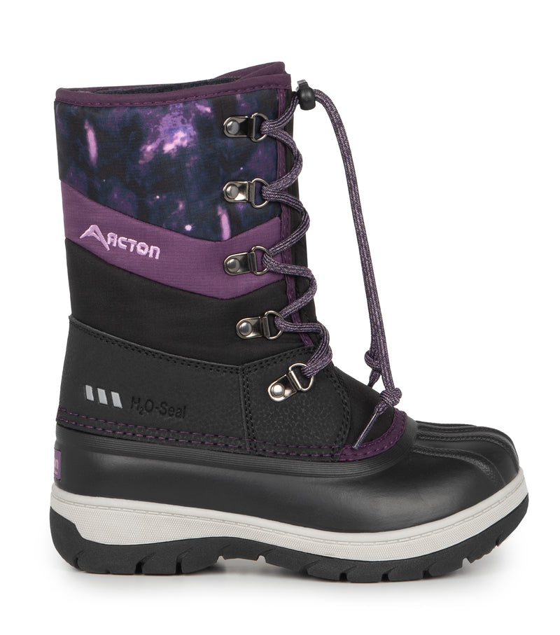 Gummy, Noir et Mauve | Bottes d'hiver pour enfants avec feutre amovibl
